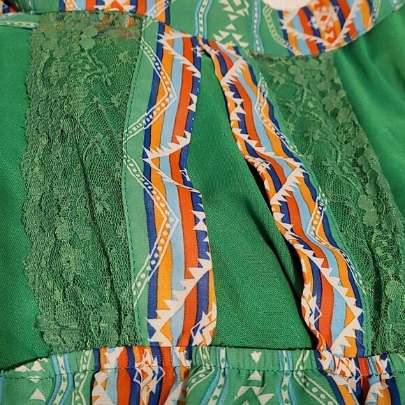 Umgee green and orange Aztec pattern Summer dress - Picture 5 of 7